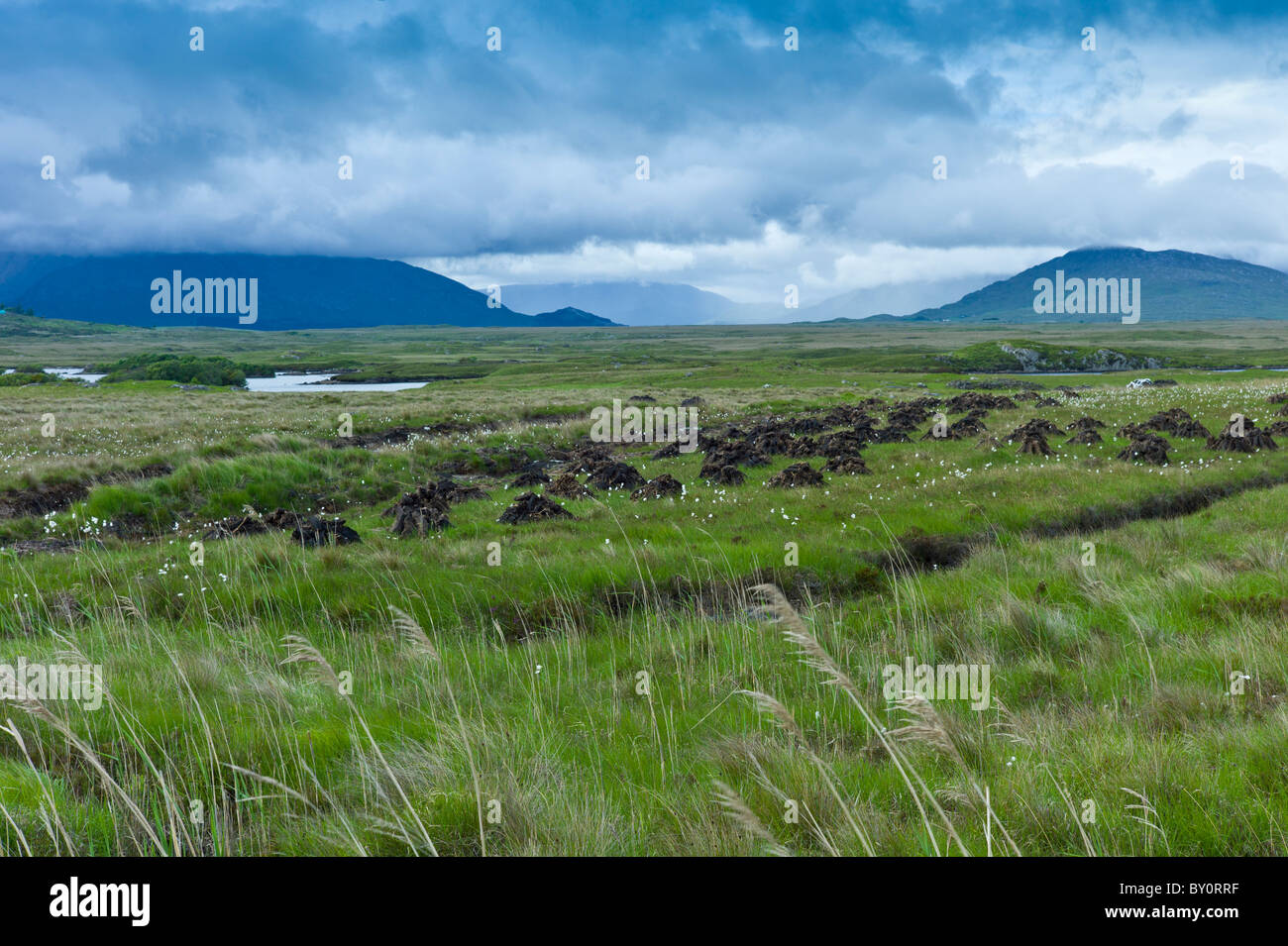 Connemara Landscape and Peat Bog, The Old Bog Road near Roundstone, County Galway, Ireland Stock Photo