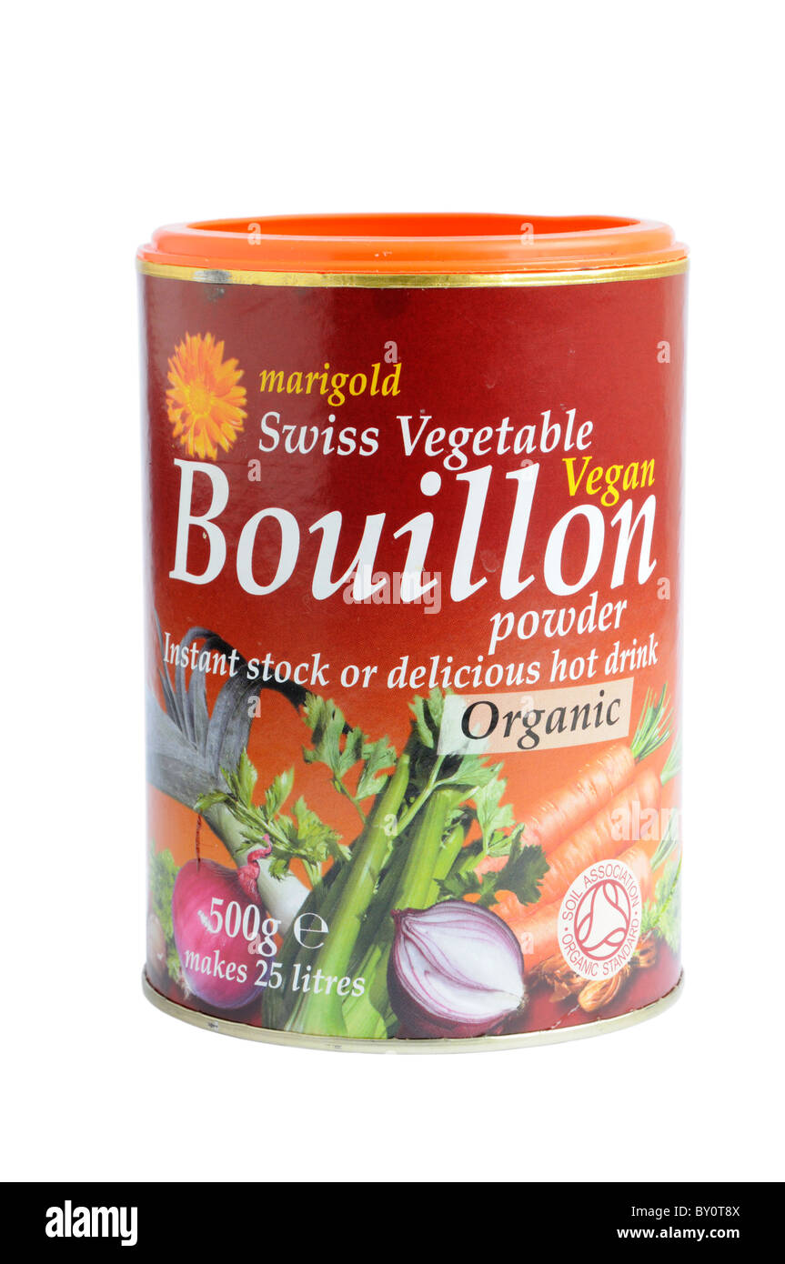 A tin of organic Swiss vegetable bouillon powder Stock Photo
