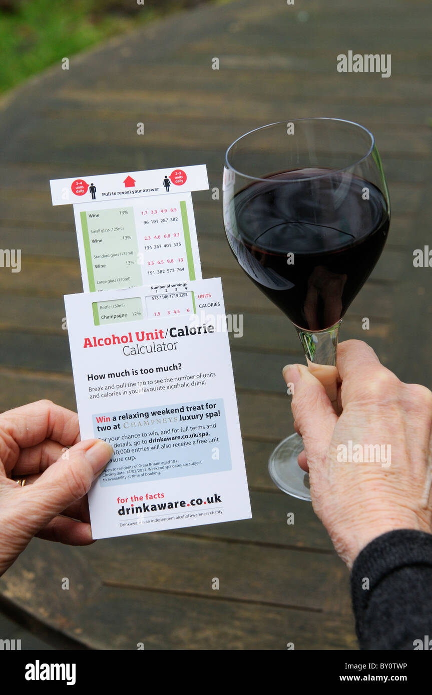 Alcohol unit and calorie calculator issued by Drinkaware organisation