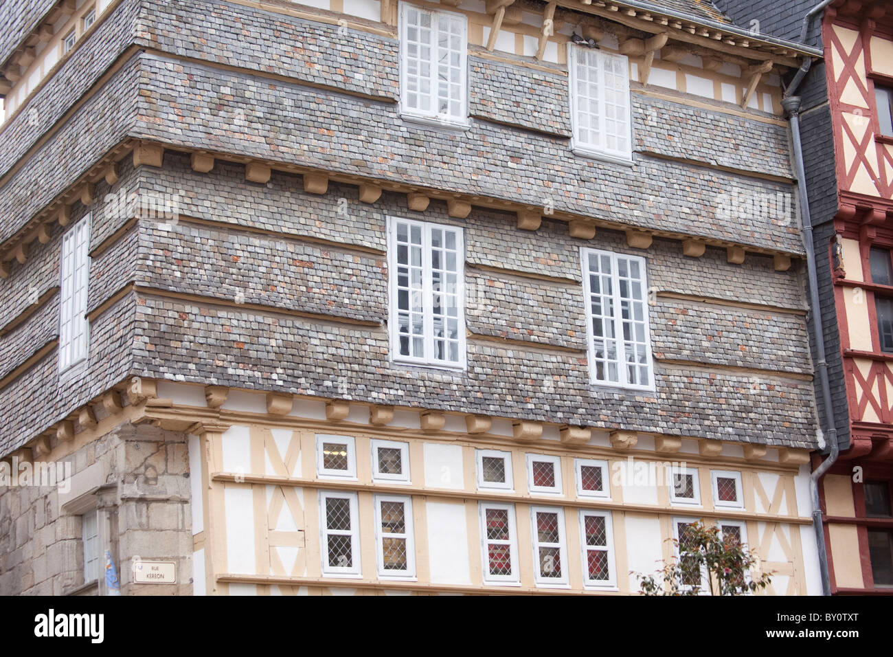 House in Quimper Brittany with exterior cladding wall tiles Stock Photo