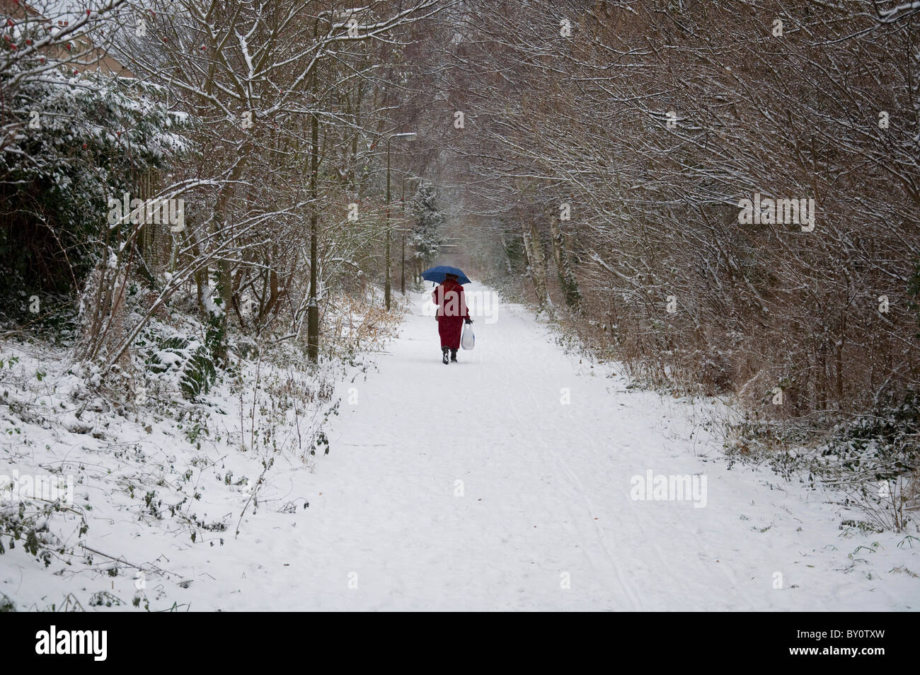 Woman snow rear view red coat hi-res stock photography and images - Alamy