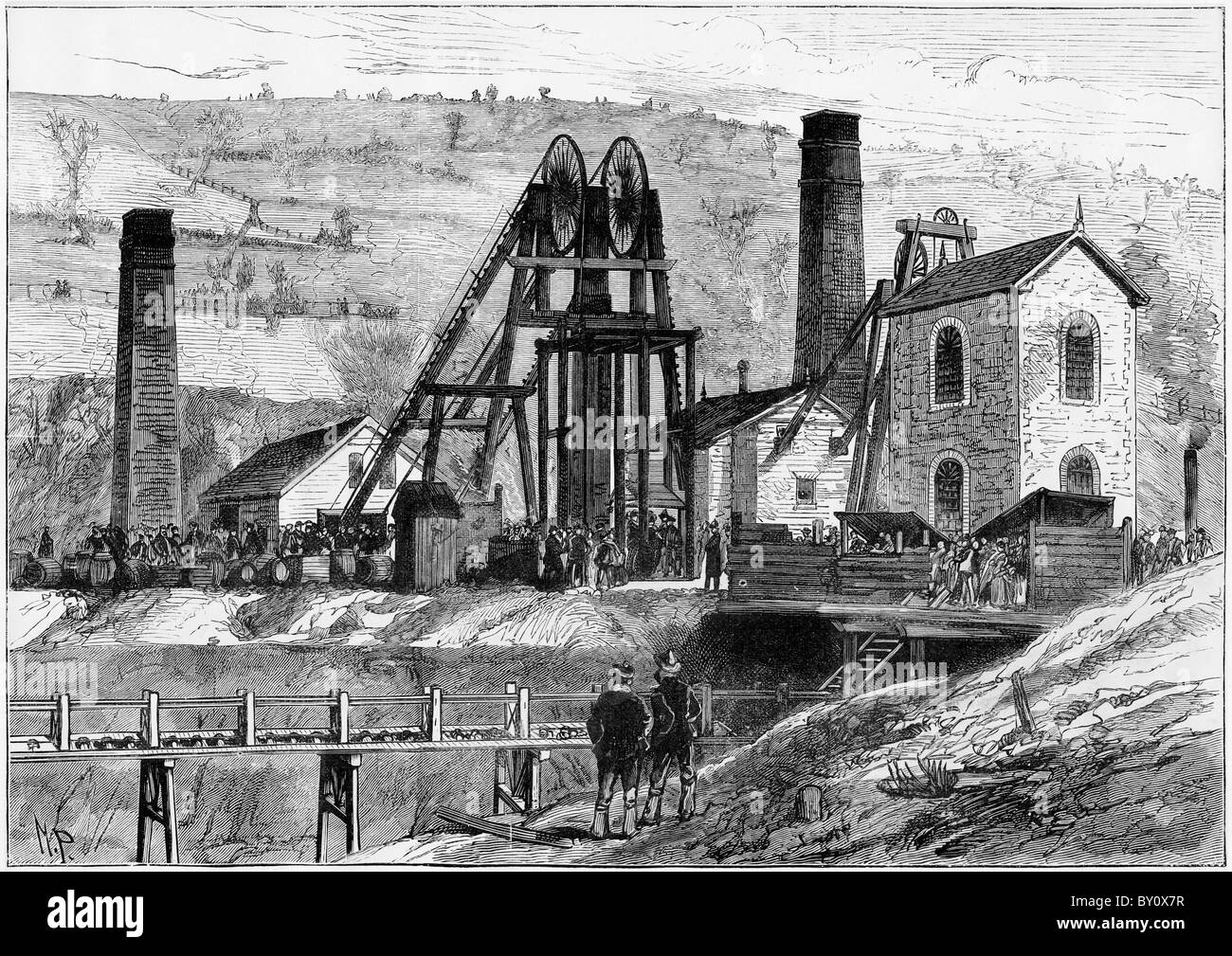 View of Llanerch Colliery where 176 men were killed in explosion engraving dated 15th Feb 1890 near Pontypool South Wales UK Stock Photo