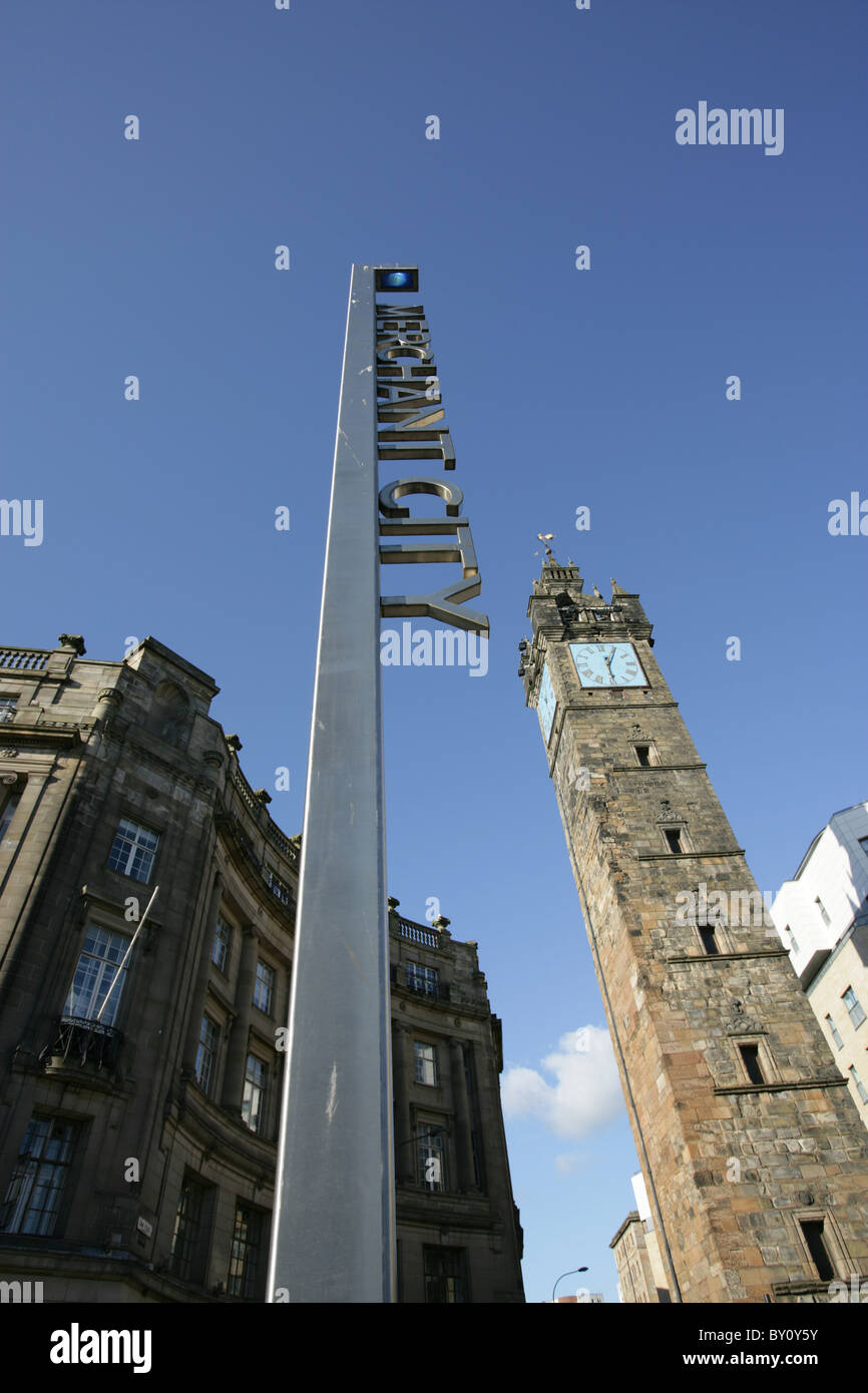 City of Glasgow, Scotland. The Merchant City sign at Glasgow Cross with