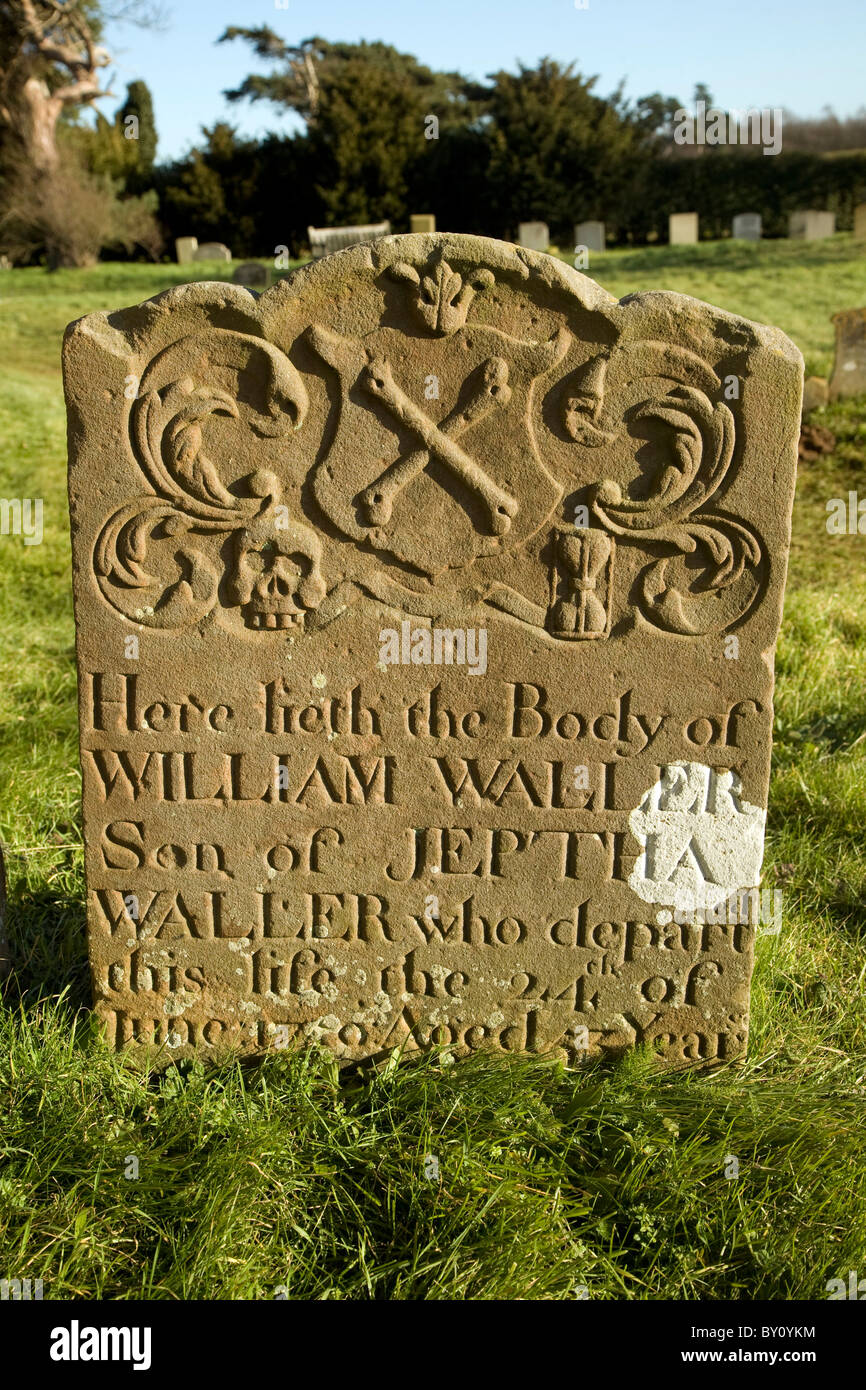 Eighteenth century gravestones skull crossbones Waller family, Ramsholt