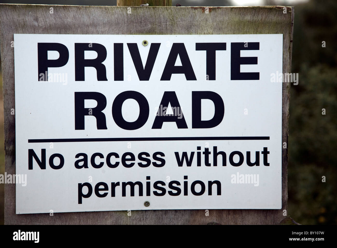 Sign Private Road no access without permission Stock Photo
