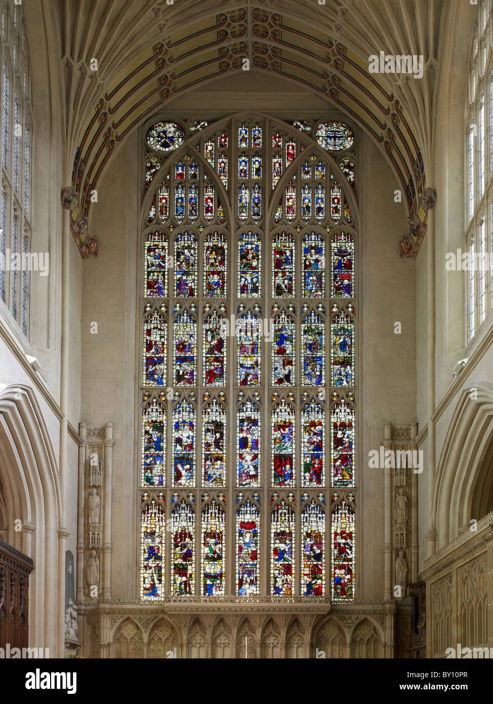 Bath Abbey, east window Stock Photo