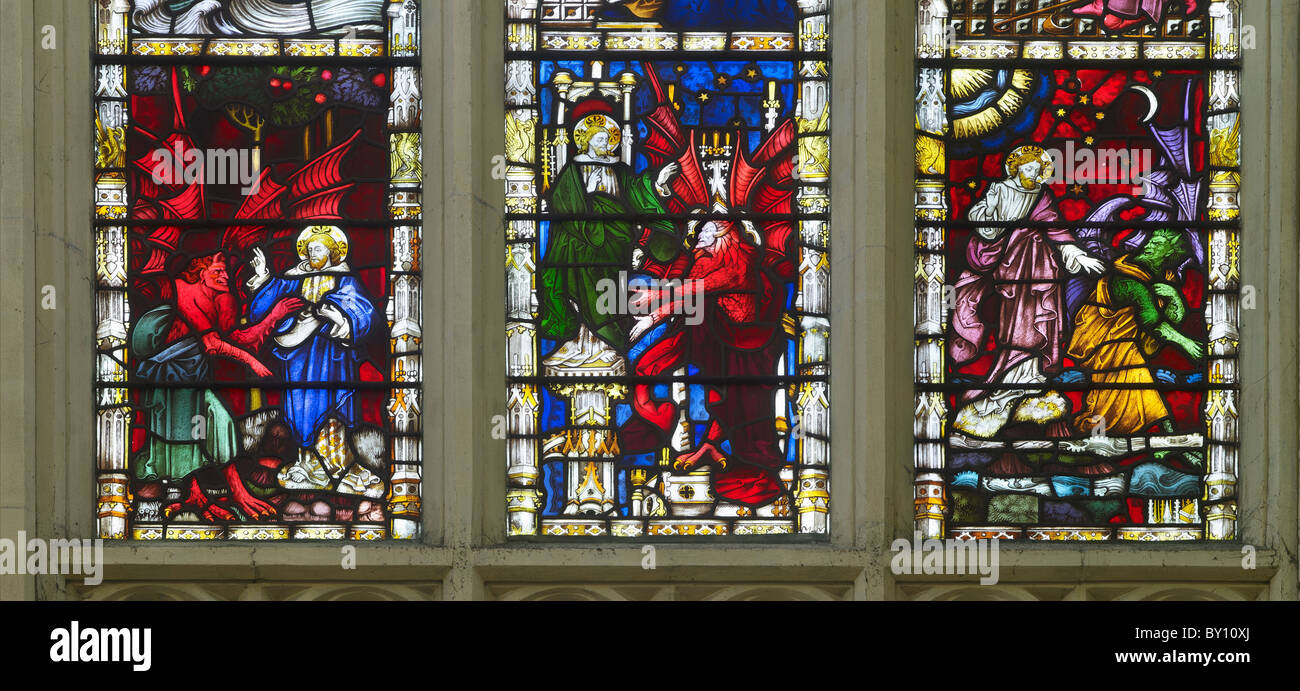 Bath Abbey, Tempation in Wilderness window Stock Photo
