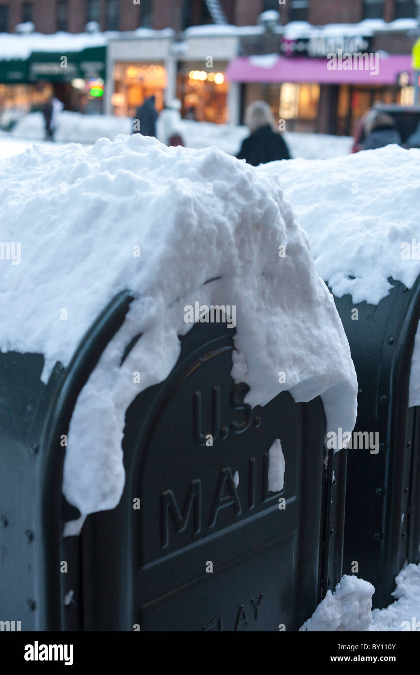 After snow storm mail box on new York City streets Stock Photo