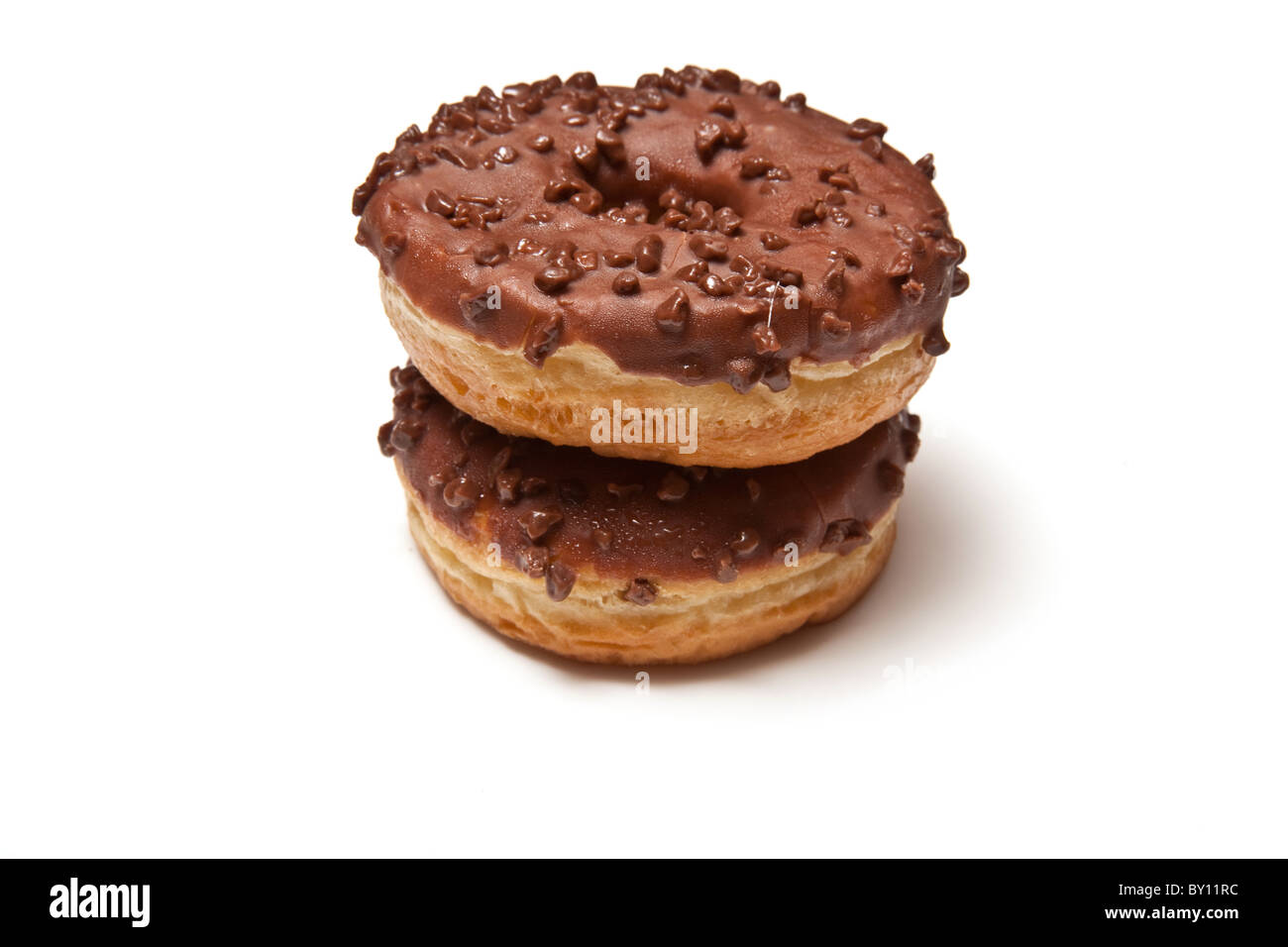 Chocolate ring donuts isolated on a white studio background Stock Photo