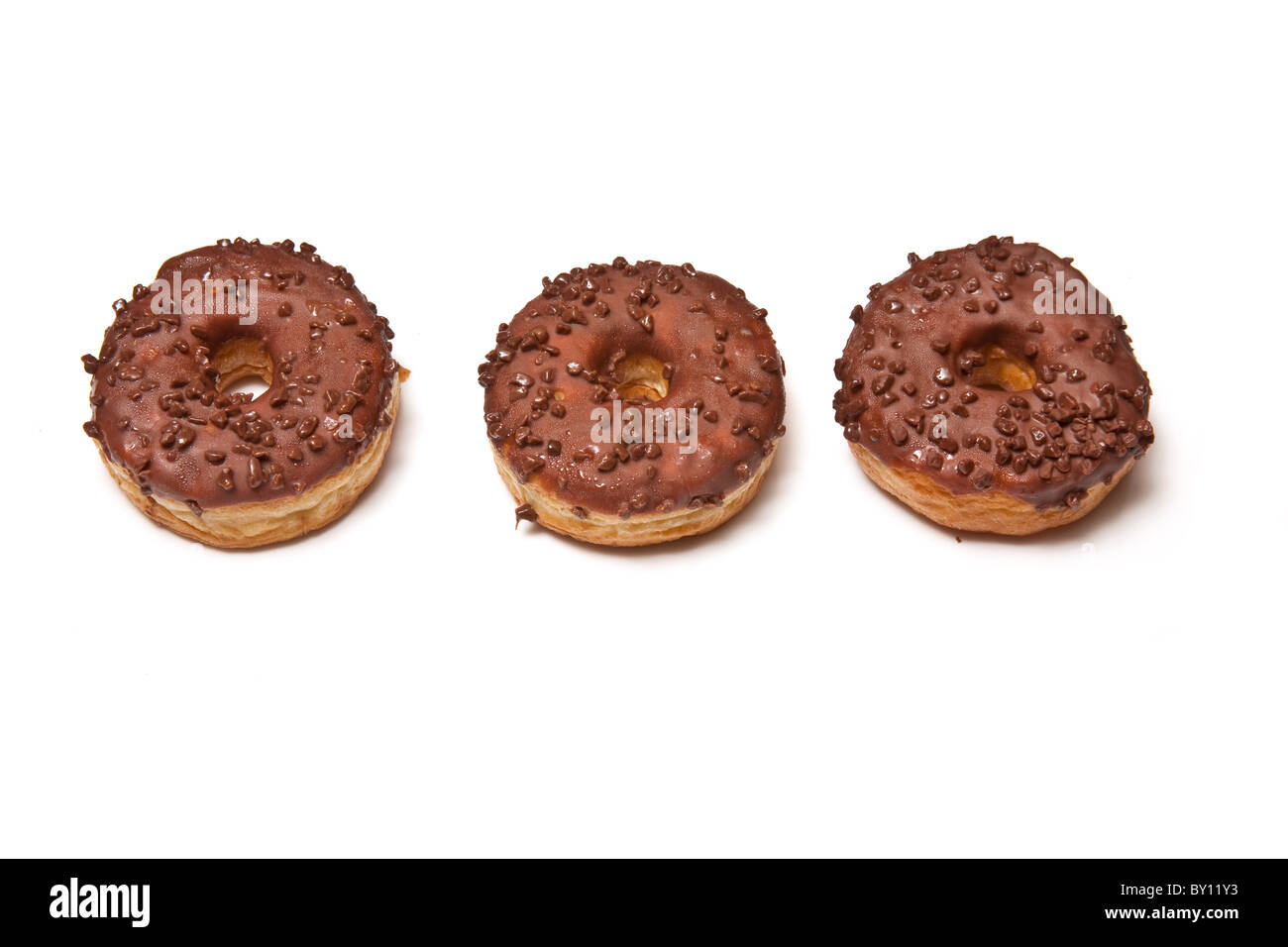 Chocolate ring donuts isolated on a white studio background Stock Photo