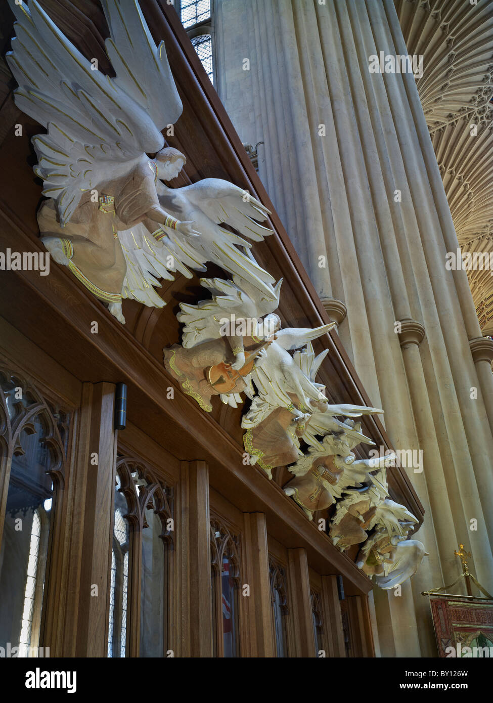 Bath Abbey, organ  & frieze of angel musicians 2007 Stock Photo