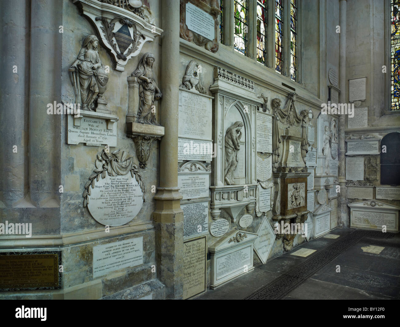 Bath Abbey, south transept monuments Stock Photo