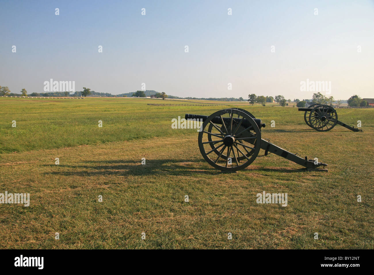 View across Picketts Charge area from Seminary Ridge of the Battle of Gettysburg, Gettysburg National Military Park. Stock Photo