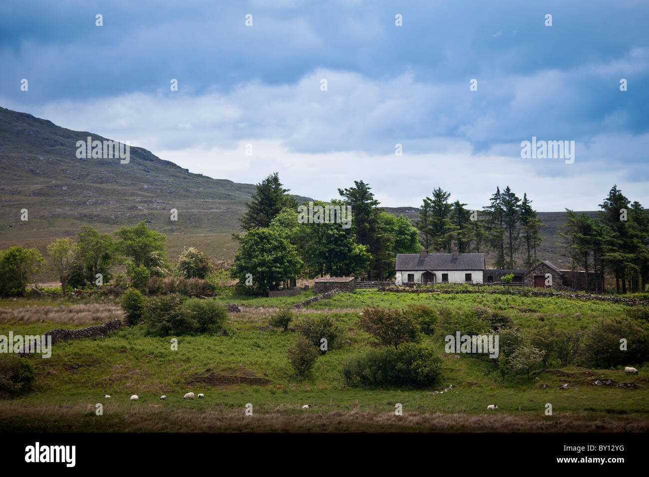 Traditional farmhouse near famous Maam Cross on Recess to Cllifden Road, Connemara, County Galway, Ireland Stock Photo