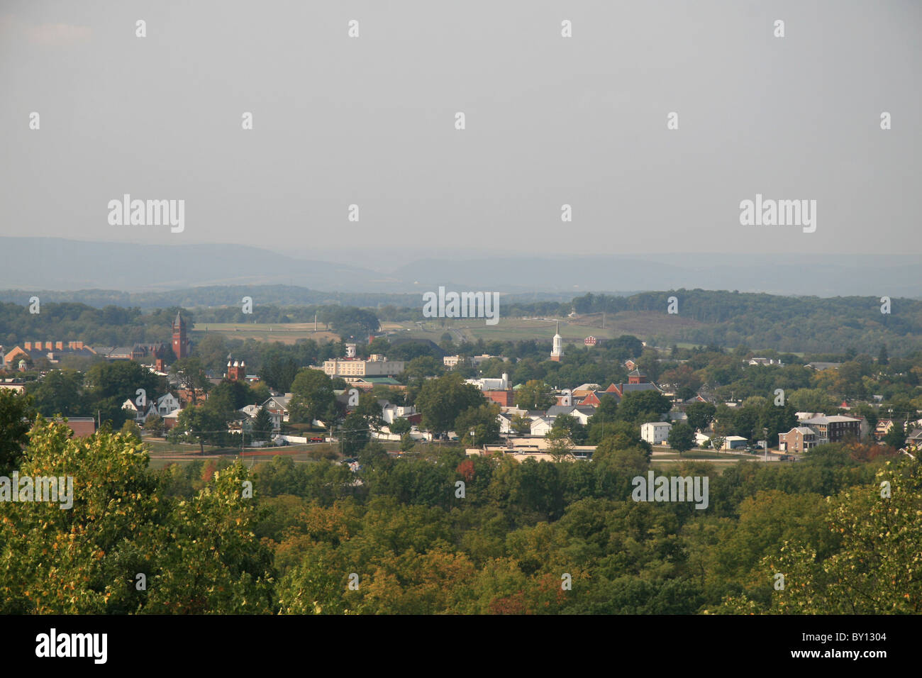 View over the town of Gettysburg from Culps Hill, Pennsylvania, United States. Stock Photo