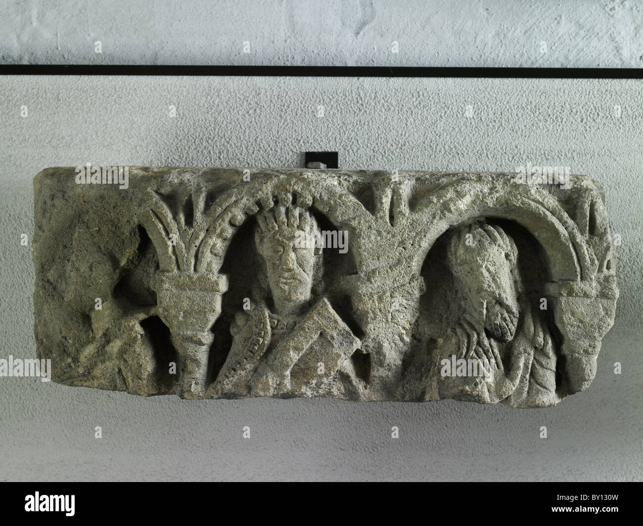 Bath Abbey, Somerset. Fragment of Romanesque carving from the Norman Cathedral. Stock Photo