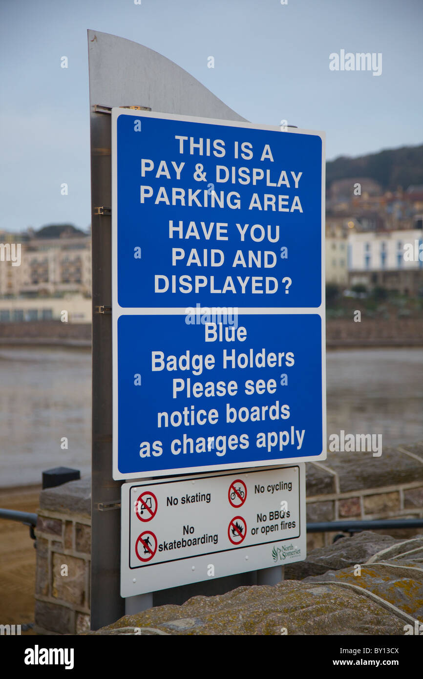 Pay and display parking sign, Weston Super Mare, England Stock Photo