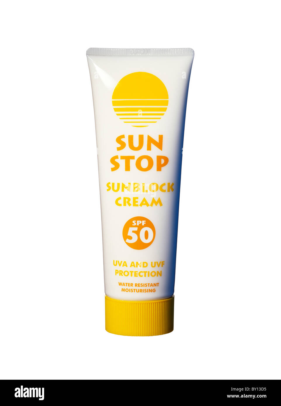 A tube of sun protection cream, screen block. Stock Photo