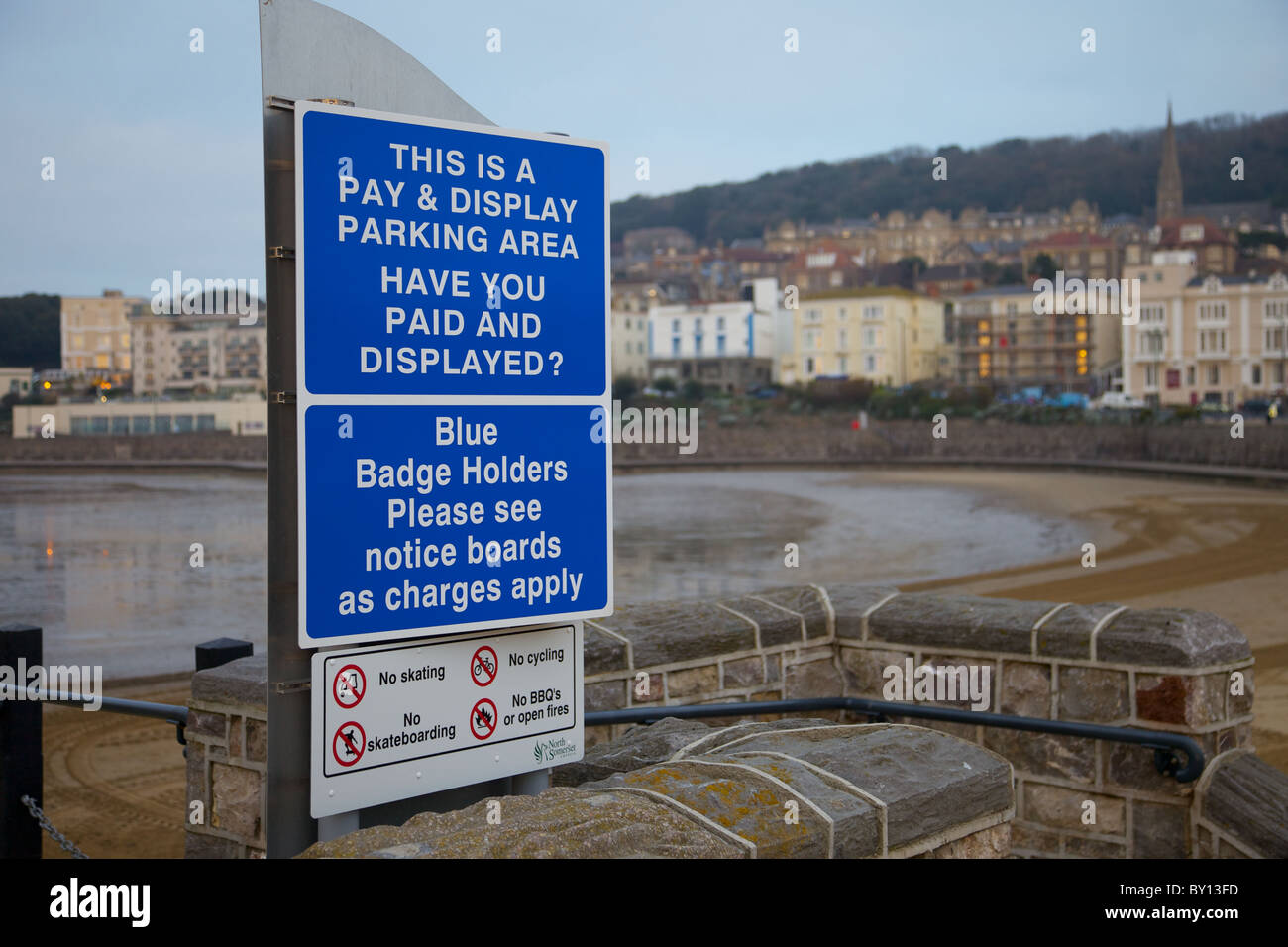 Pay and display parking sign, Weston Super Mare, England Stock Photo