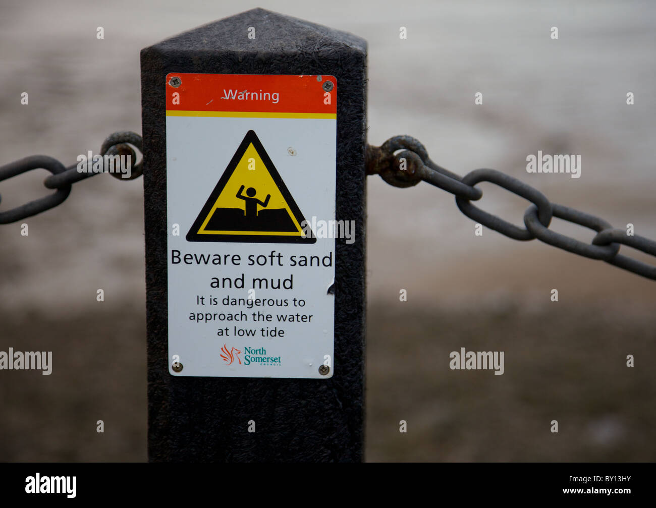 Warning sign by a beach in Weston Super Mare, England Stock Photo Alamy