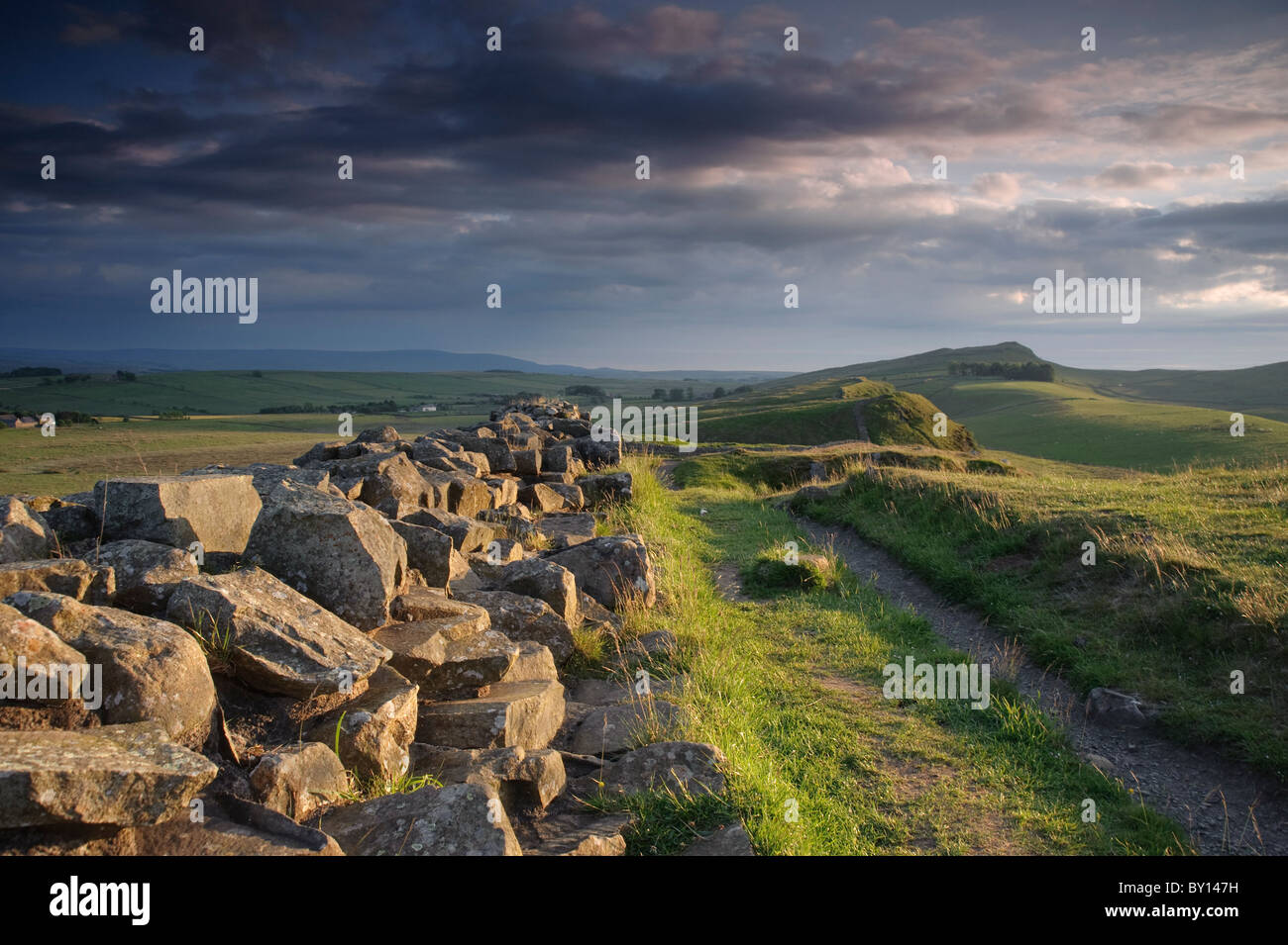 Hadrian's Wall near Steel Rigg, Northumberland, England. Stock Photo