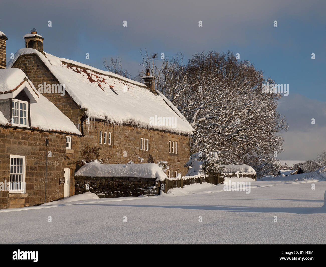Goathland cottage in deep snow Stock Photo