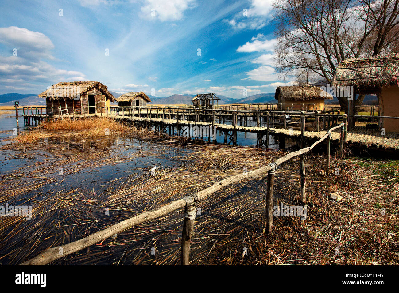 The prehistoric lakeside settlement of Dispilio, in lake Orestias, Kastoria, Macedonia, Greece Stock Photo