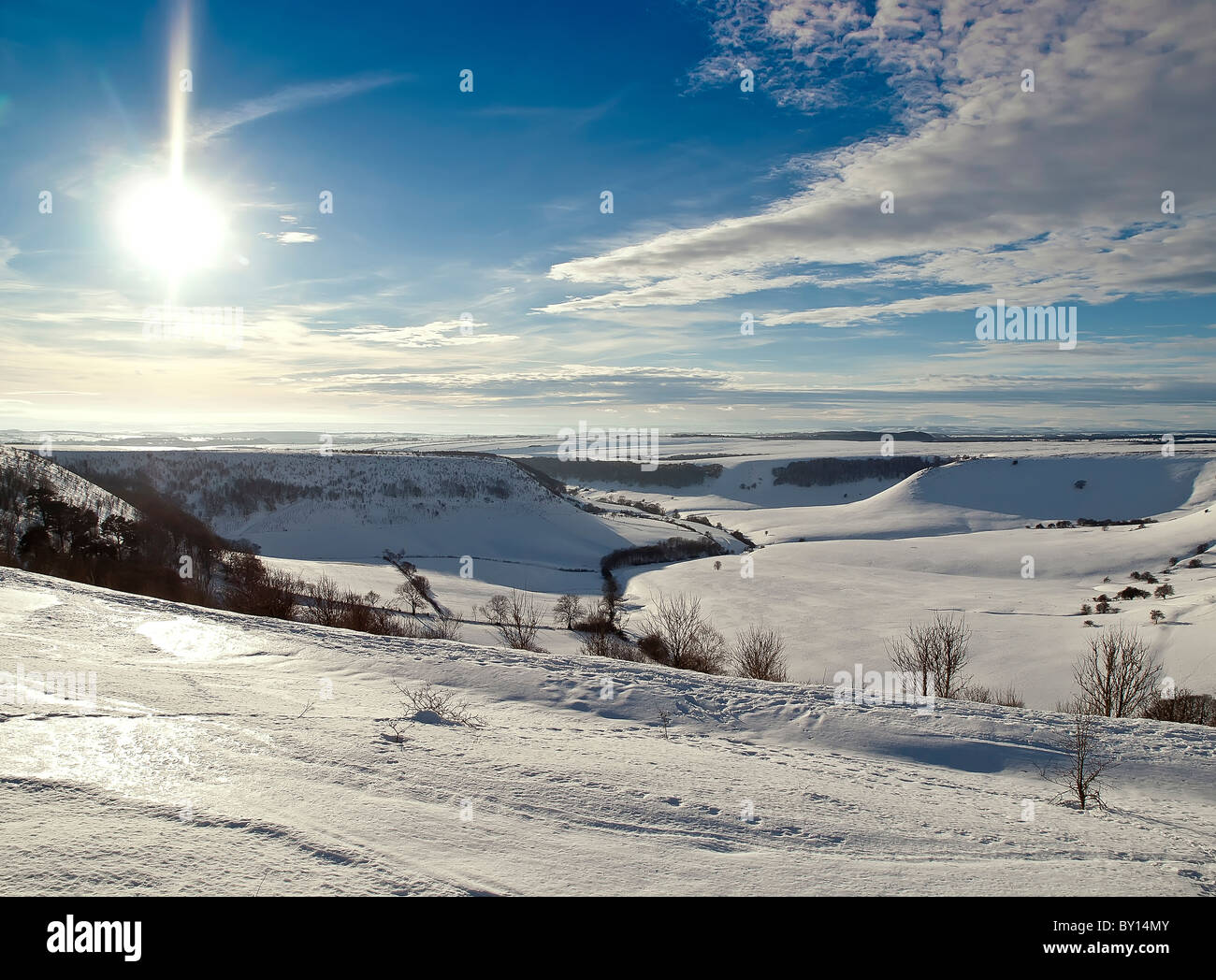 Winter snow lies deep at the Hole of Horcum, North Yorkshire Stock Photo