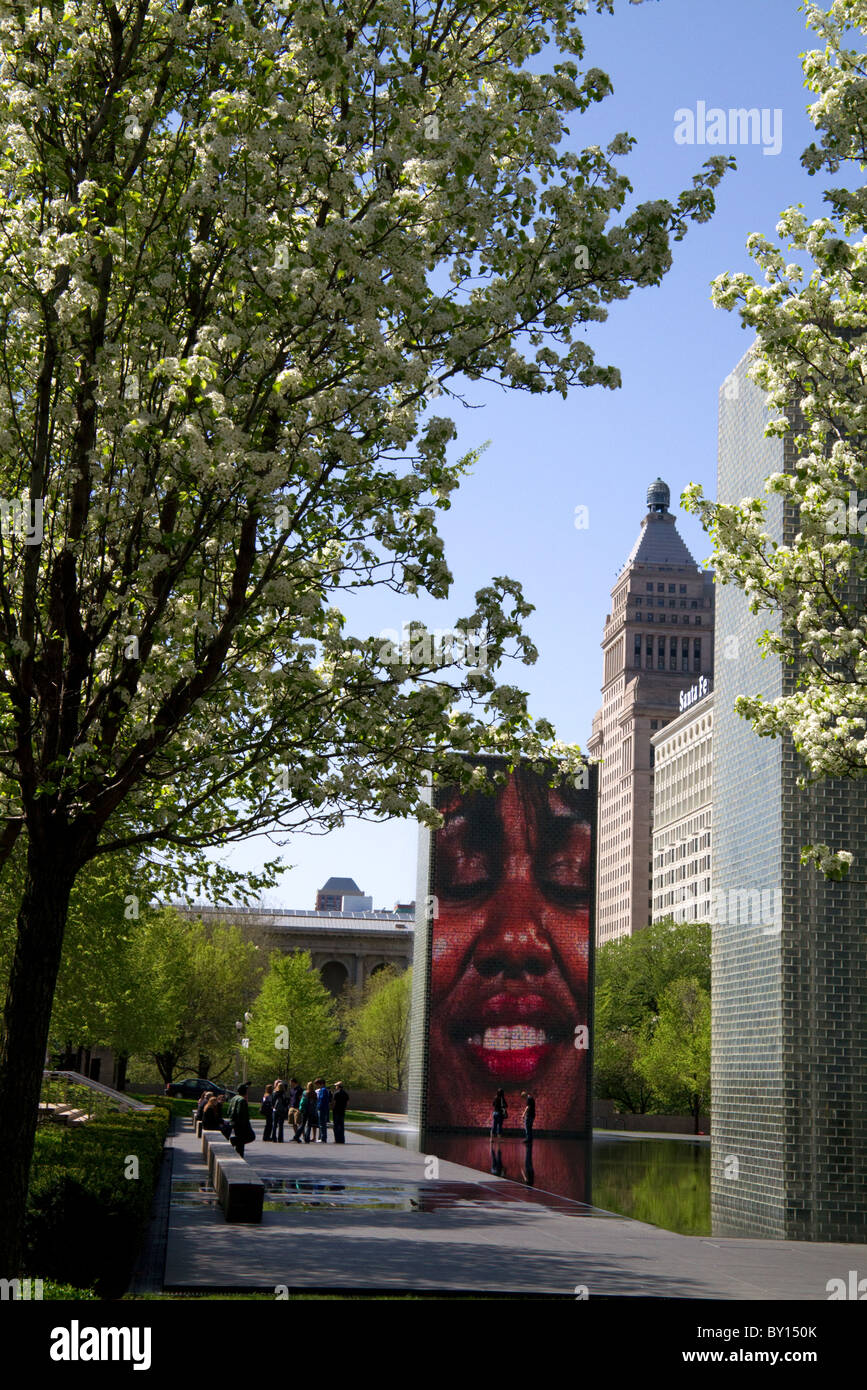 The Crown Fountain interactive public art and video sculpture in Millennium Park, Chicago, Illinois, USA. Stock Photo