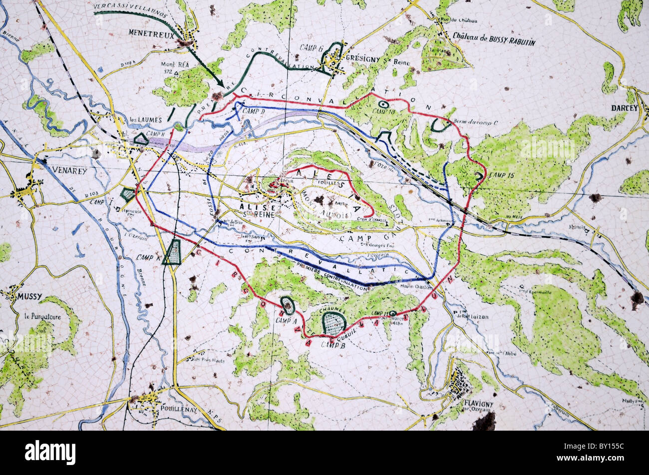 Detail of plan panorama of battle or siege of Alesia on top of Mont Auxois above Alise-Sainte-Reine Cote d’Or Burgundy France Stock Photo
