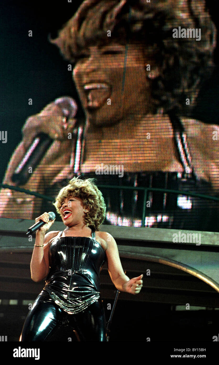 Tina Turner performing at the Millennium Stadium, Cardiff. Stock Photo