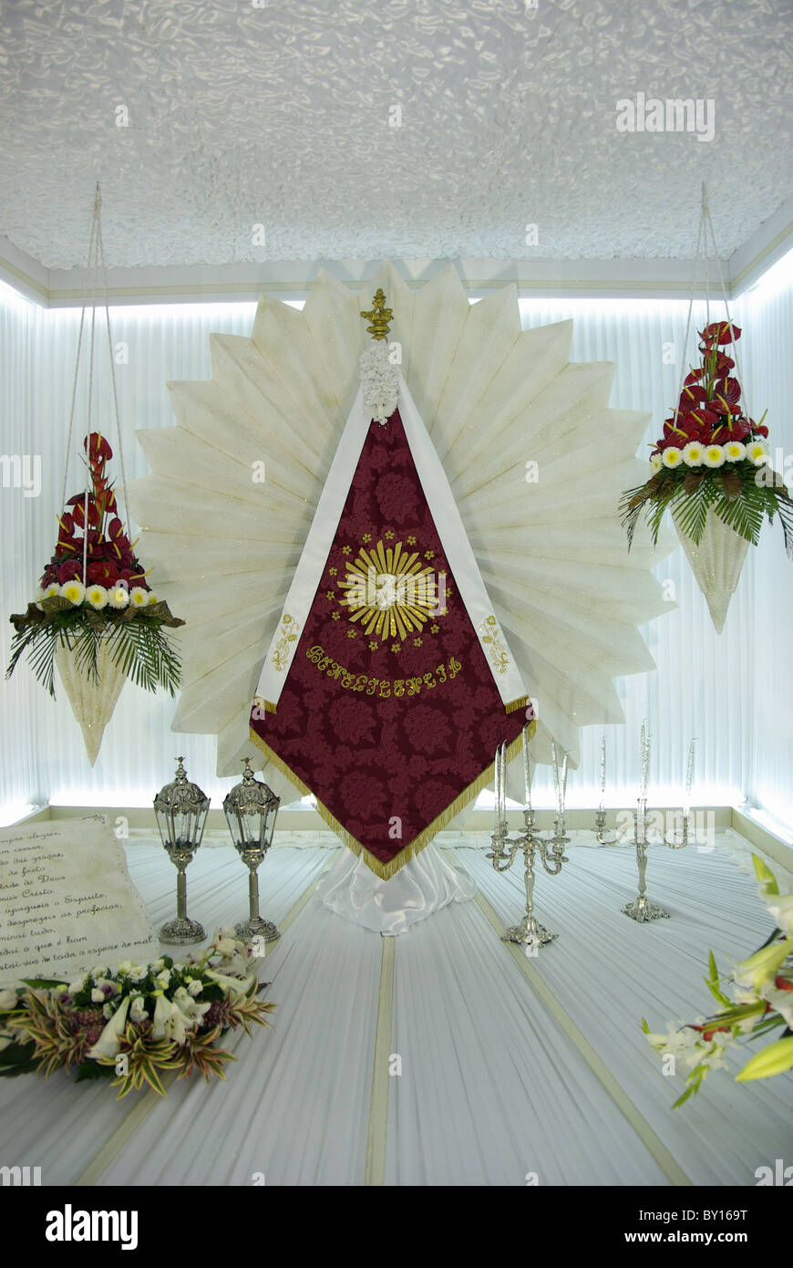 Traditional Holy Ghost festivities decorated room in the Azores Stock Photo