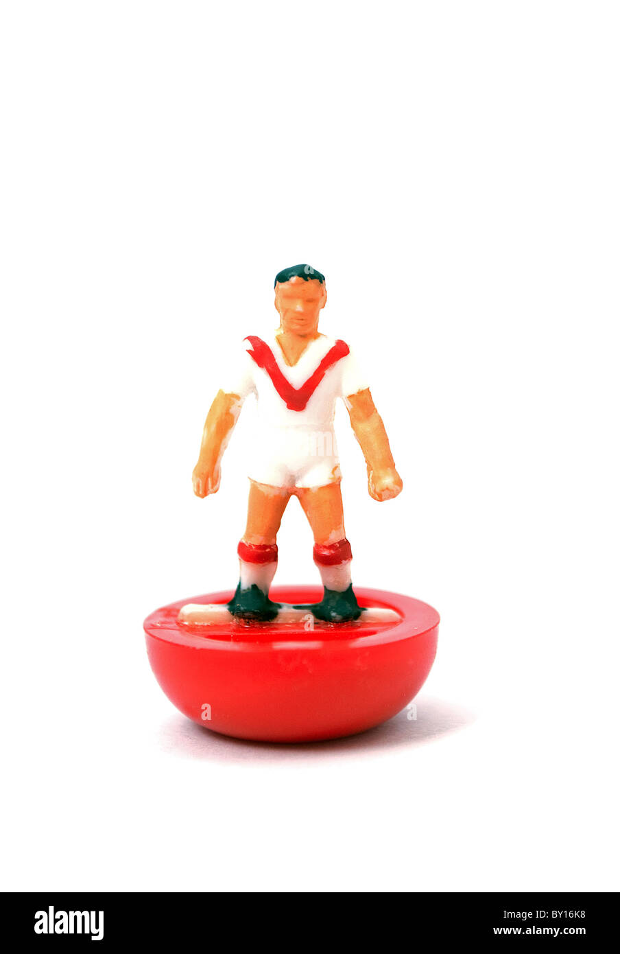 a subbuteo rugby figure in the colours of St.Helens rugby league club Stock Photo