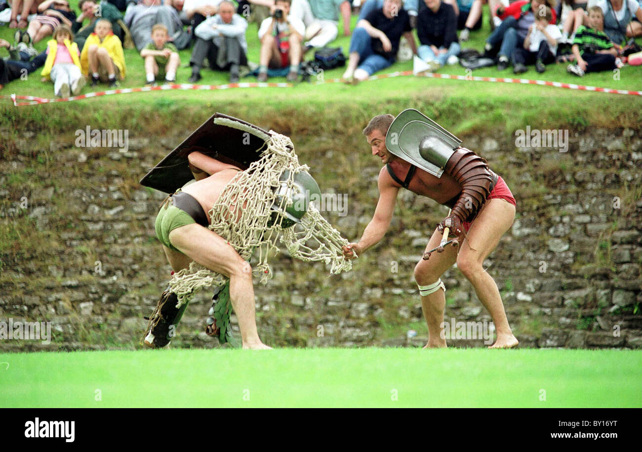 Roman Reenactment, Caerleon Amphitheatre. Stock Photo