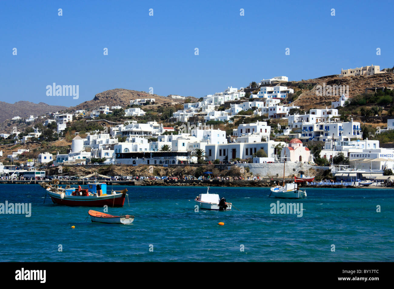 Mykonos Harbour Greek Cylcades Island Greece Europe Stock Photo