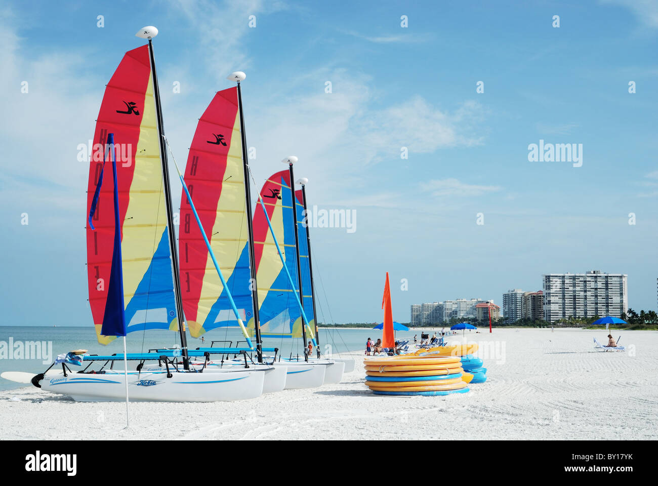 Catamaran sailboats on beach at Marco Island Florida USA in Naples area