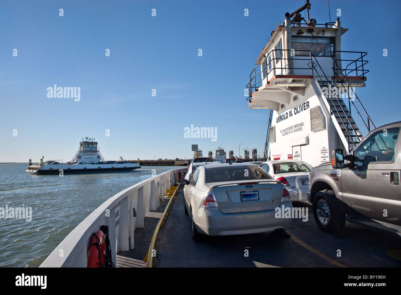 Port Aransas ferry carrying vehicles Stock Photo Alamy