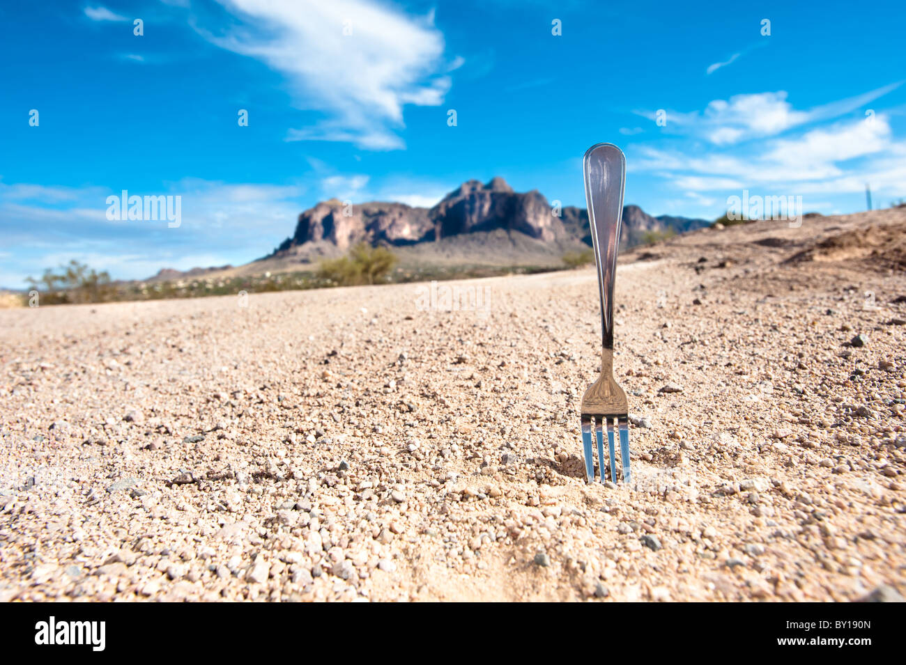 A fork in the road infers a decision point in ones life. Stock Photo