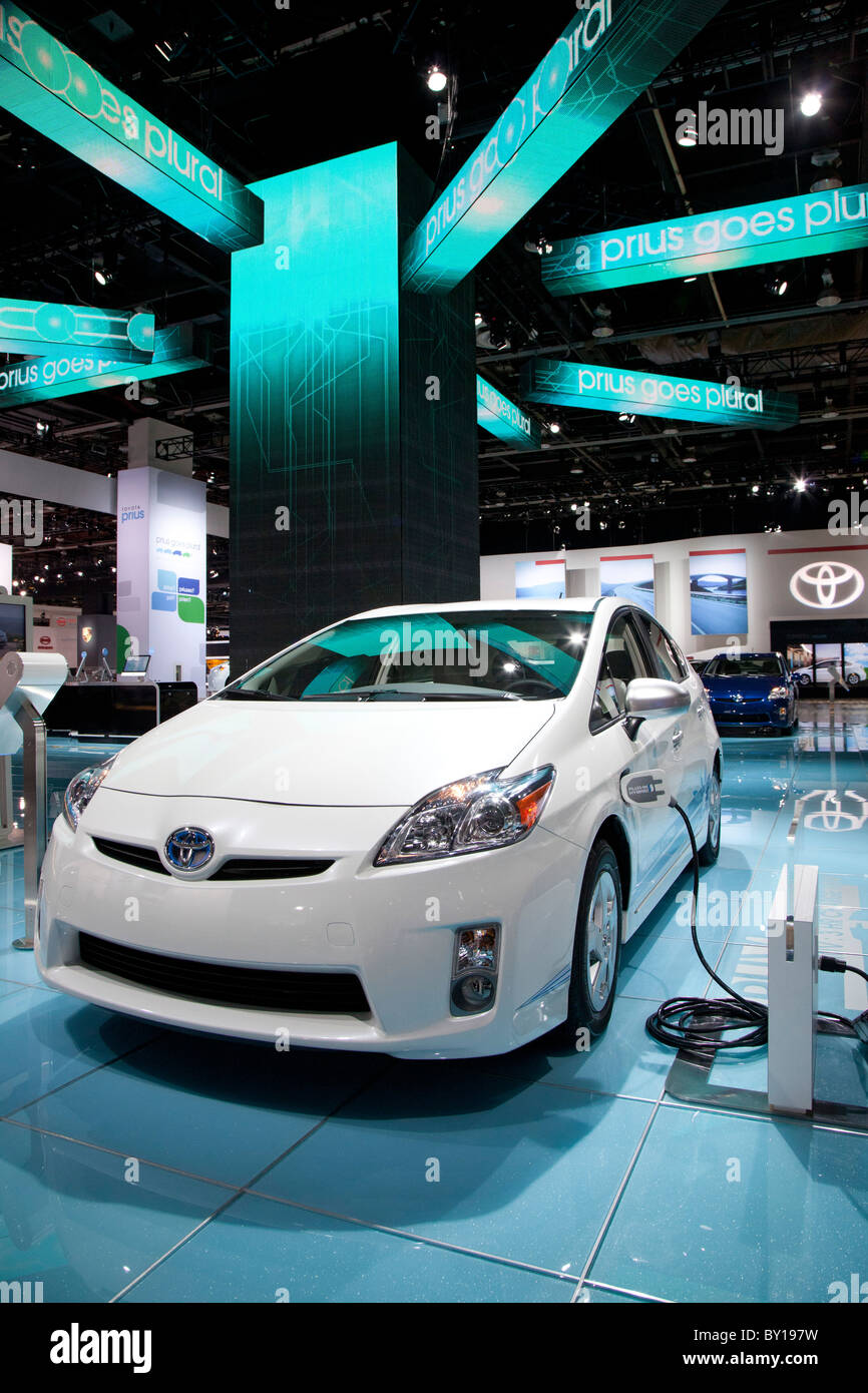 Detroit, Michigan - The Toyota Prius plug-in hybrid on display at the North American International Auto Show. Stock Photo