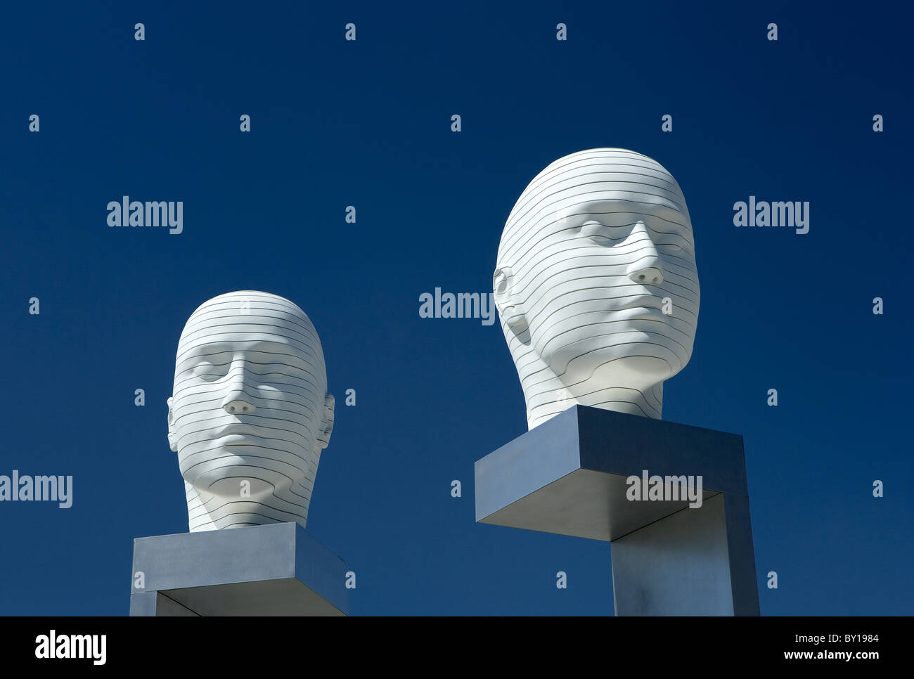The installation -Heads, shifting- at the Forum in Adlershof, Berlin, Germany Stock Photo