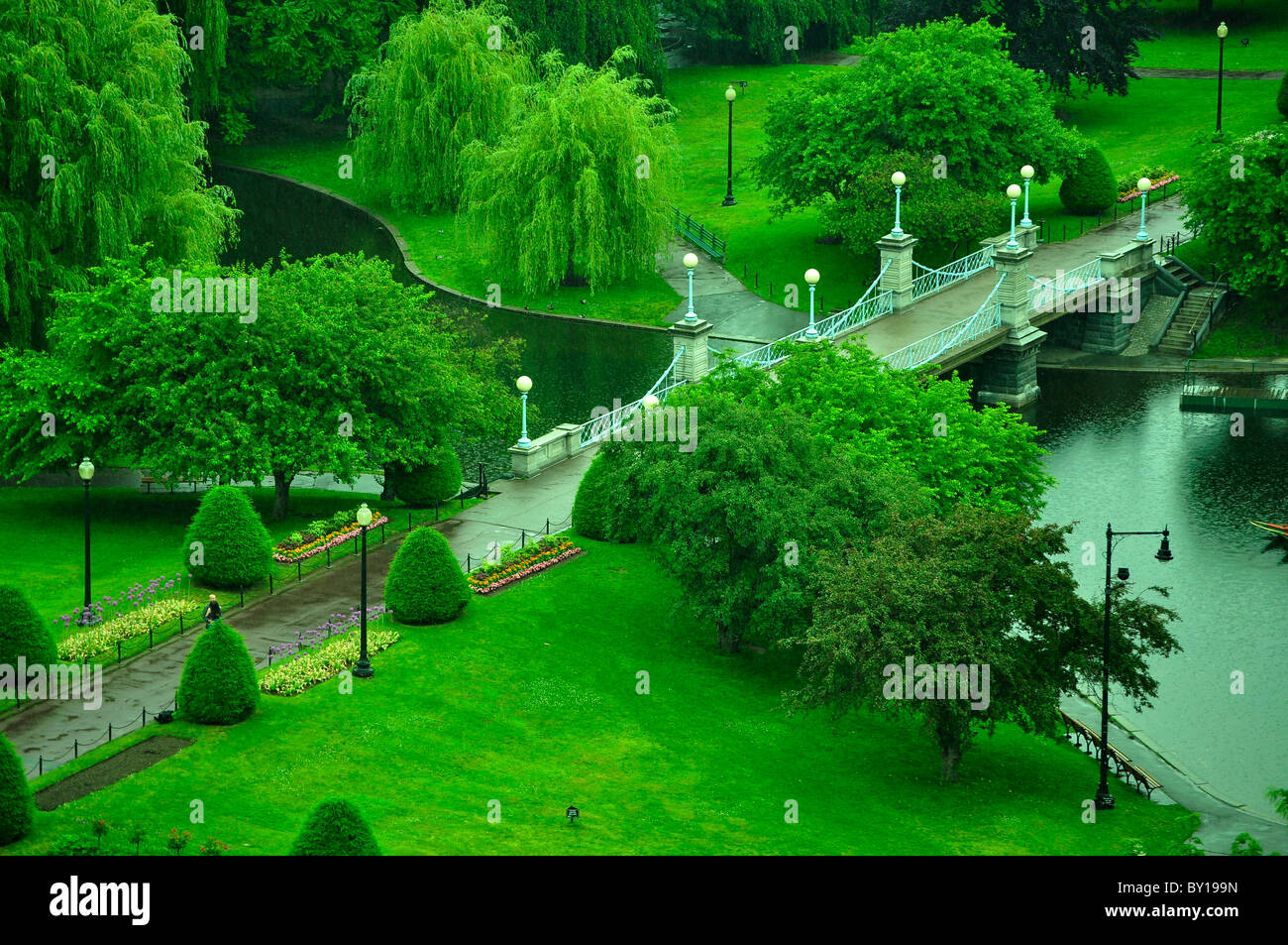 High angle view of Lagoon Bridge in Boston in early rainy morning. Stock Photo