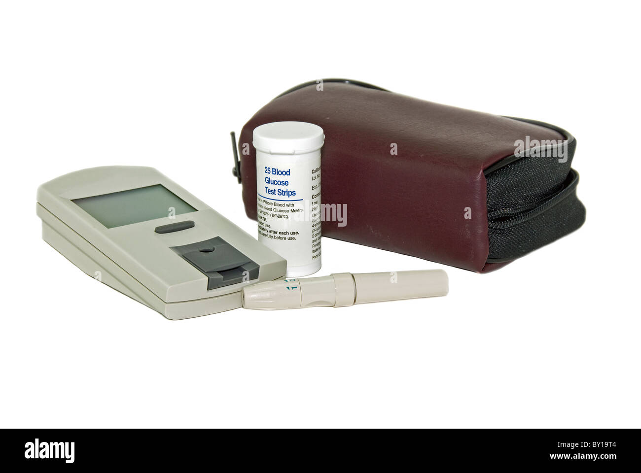 Blood glucose meter used to check blood sugar levels in diabetics Stock