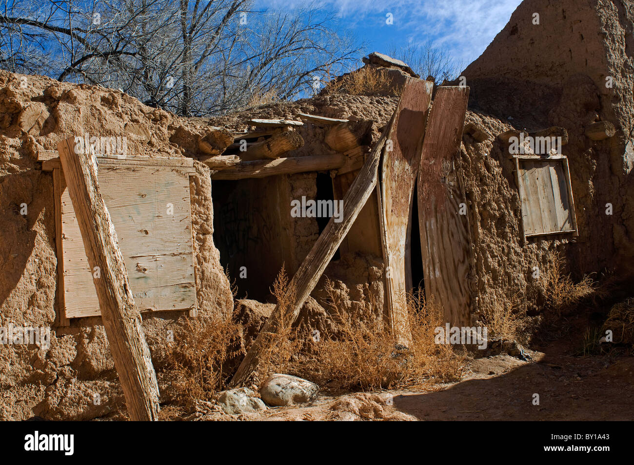 Old adobe ranch buildings in Taos New Mexico Stock Photo