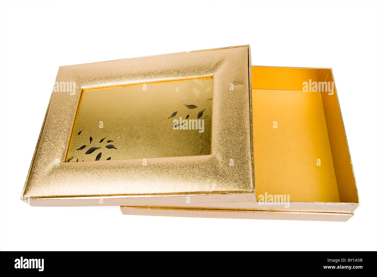 empty golden box isolated on white background Stock Photo - Alamy