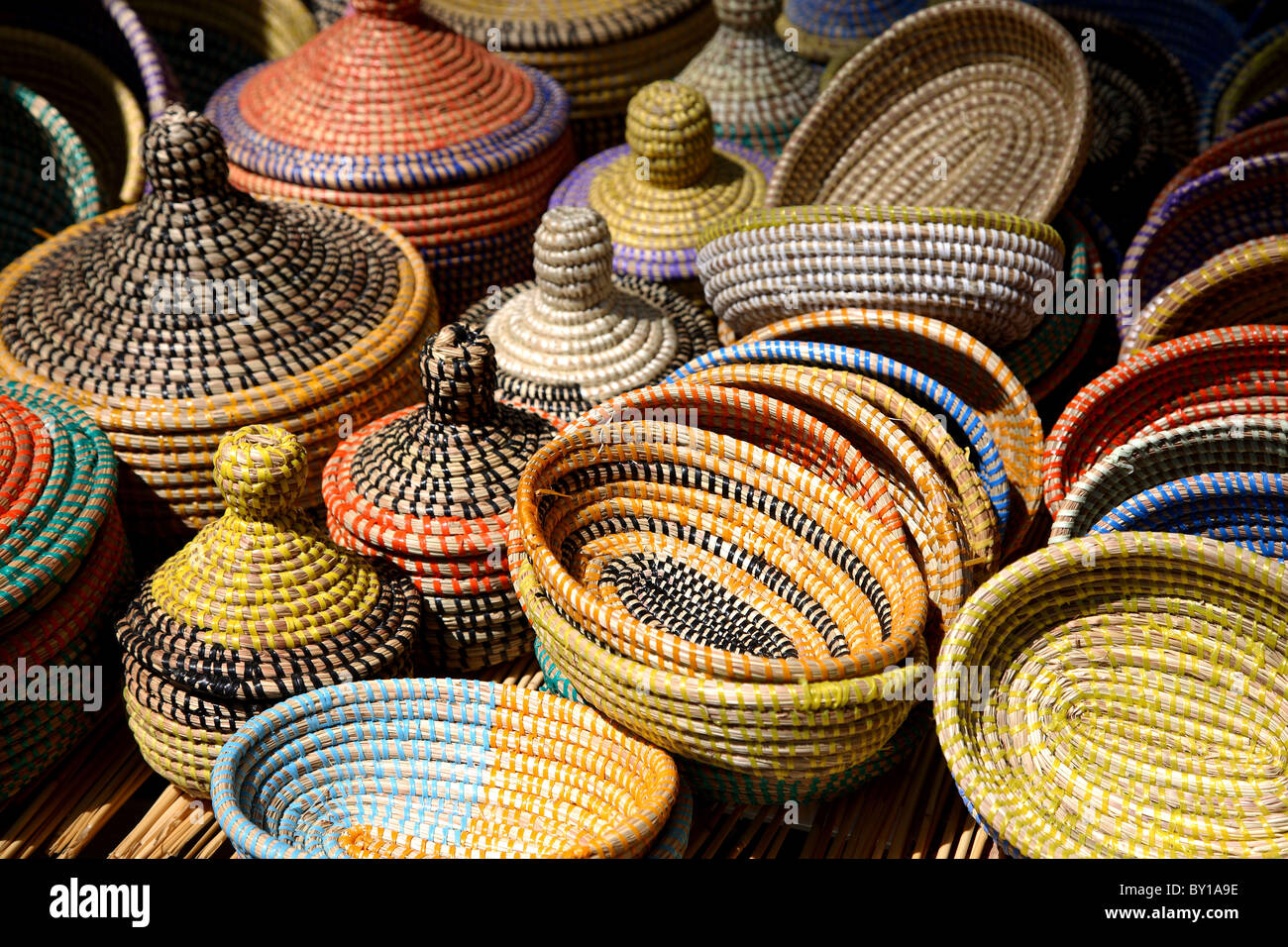 colorful woven baskets market
