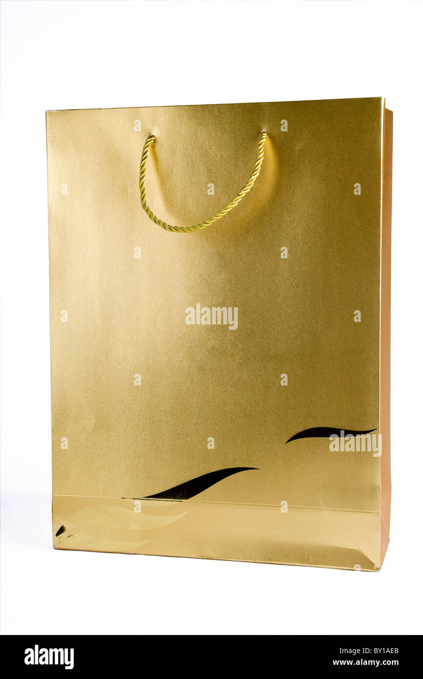 Golden Shopping Bag close up shot Stock Photo