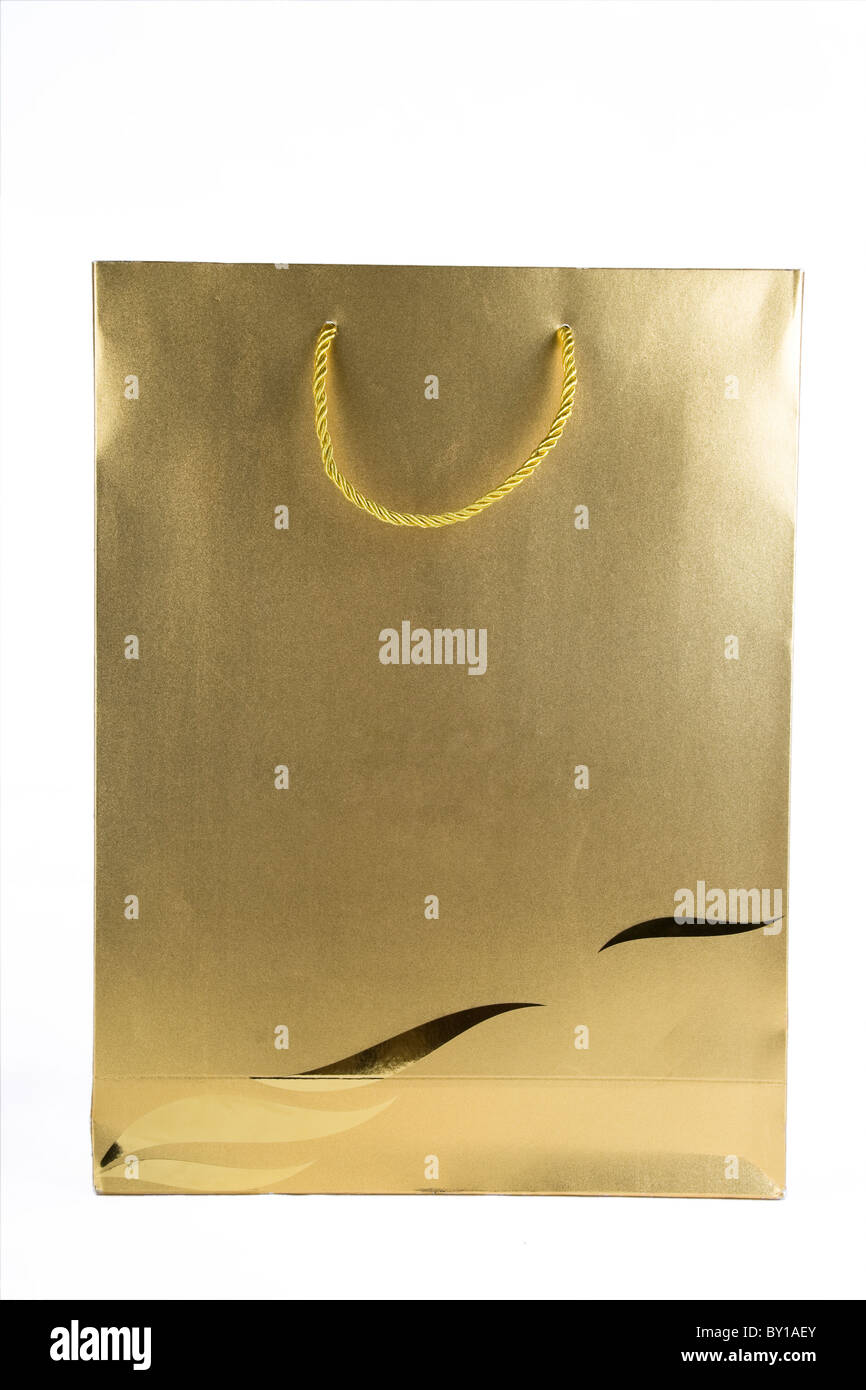 Golden Shopping Bag close up shot Stock Photo