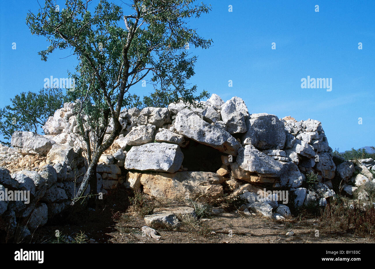 Ses Salines. Partial view of the archaeological remains of the talaiotic town. Megalithic culture. Majorca. Stock Photo