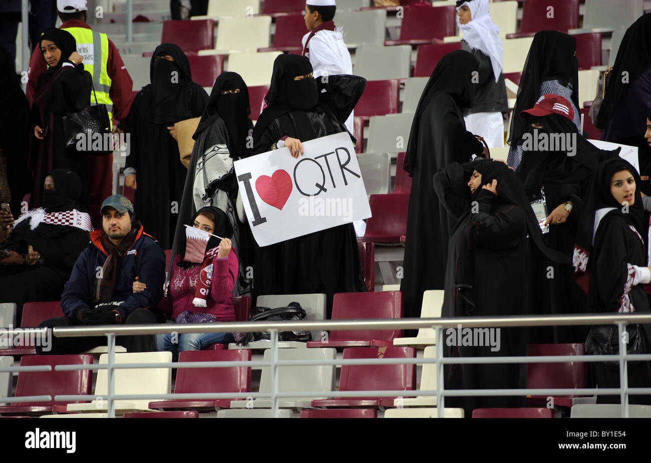 A crowd of female football fans of Qatar Soccer - Asian Cup 2011 - Group A - China v Qatar Stock Photo