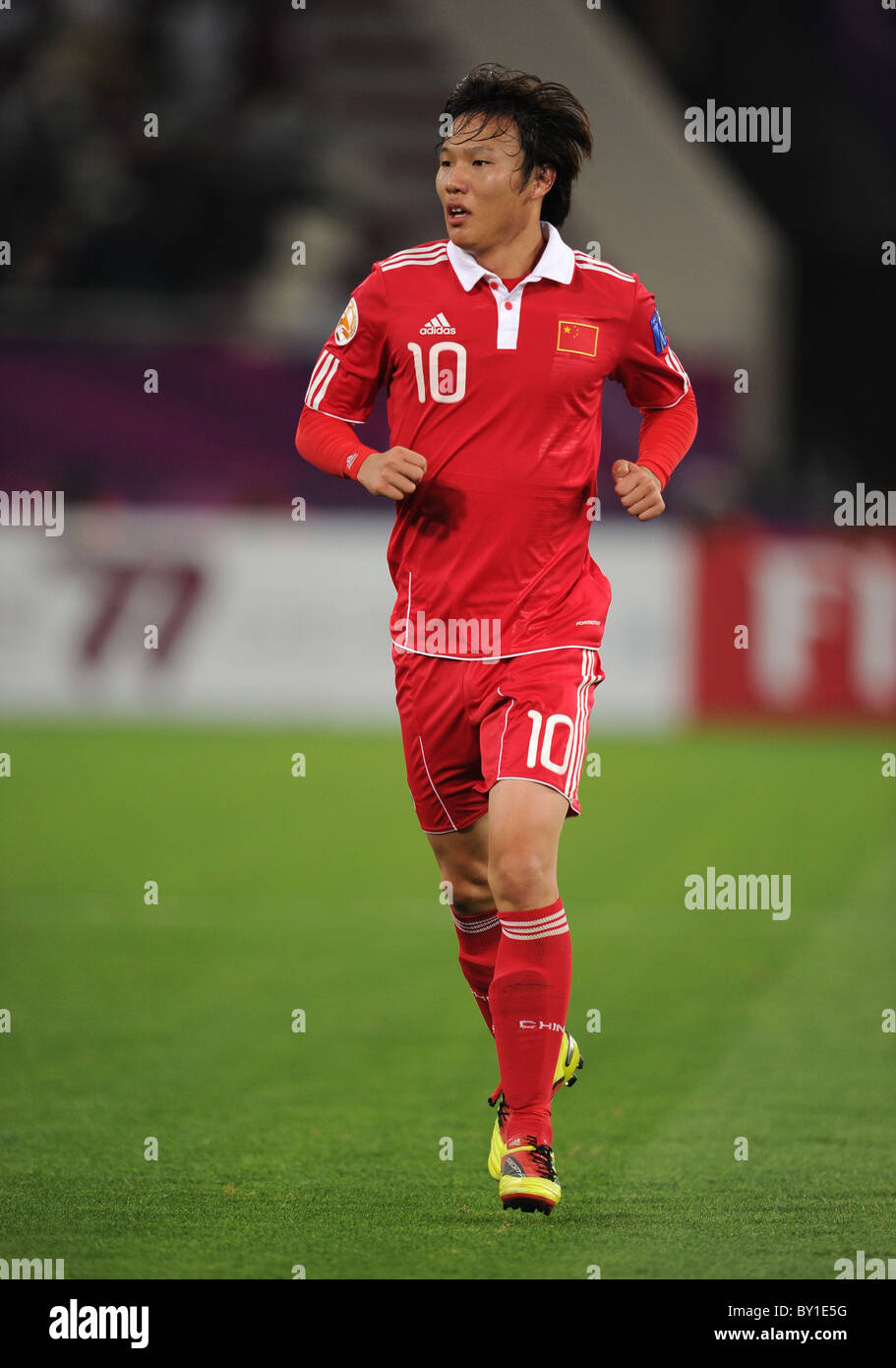 Deng Zhuoxiang of China Soccer - Asian Cup 2011 - Group A - China v Qatar Stock Photo